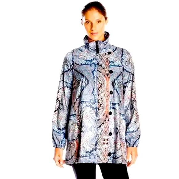 Karen Kane Jacket Woman’s L Orange Purple Paisley Pop Water-Resistant - Picture 1 of 6
